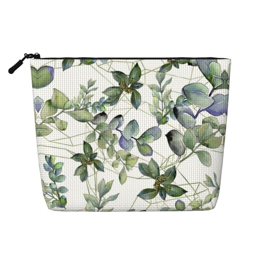 Make-up-Tasche mit grünem Eukalyptusblätter-Druck, Reise-Kulturbeutel, Reise-Make-up-Tasche, tragbarer Make-up-Organizer für Damen, Schwarz , Einheitsgröße von JEJEA