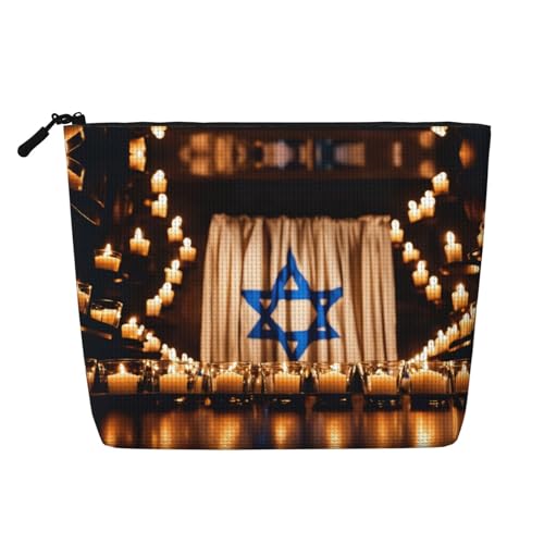 Make-up-Tasche mit israelischer Flagge, Reise-Kulturbeutel, Reise-Make-up-Tasche, tragbarer Make-up-Organizer für Damen, Schwarz , Einheitsgröße von JEJEA