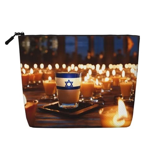 Make-up-Tasche mit israelischer Flagge, Reise-Kulturbeutel, Reise-Make-up-Tasche, tragbarer Make-up-Organizer für Damen, Schwarz , Einheitsgröße von JEJEA