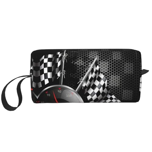 Make-up-Tasche mit karierter Flagge, Renn-Druck, strapazierfähige Kosmetiktasche, Make-up-Reisetasche, ideales Geschenk für Damen und Herren, weiß, Einheitsgröße von JEJEA