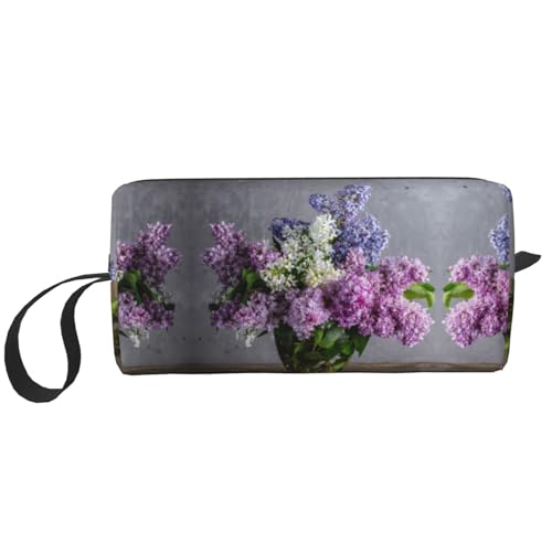 Make-up-Tasche mit lilafarbenem Blumendruck, langlebige Kosmetiktasche, Make-up, Reisetasche, unverzichtbares Geschenk für Damen und Herren, weiß, Einheitsgröße von JEJEA