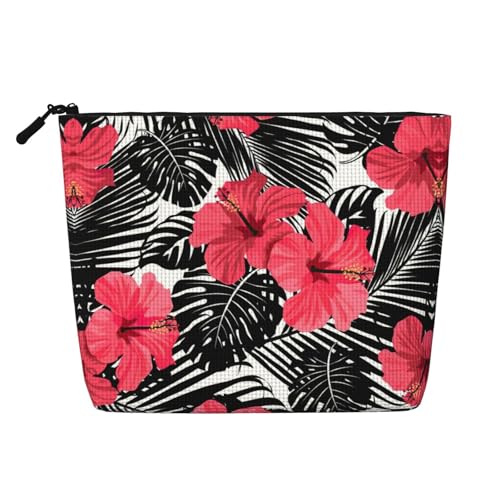 Make-up-Tasche mit rotem Hibiskusdruck, Reise-Kulturbeutel, Reise-Make-up-Tasche, tragbarer Make-up-Organizer für Damen, Schwarz , Einheitsgröße von JEJEA