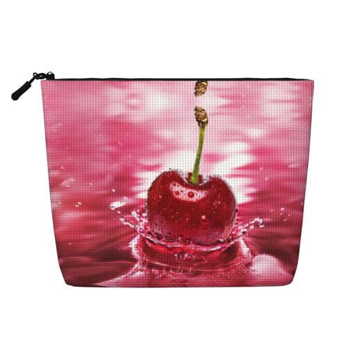 Make-up-Tasche mit rotem Kirschen-Aufdruck, Reise-Kulturbeutel, Reise-Make-up-Tasche, tragbarer Make-up-Organizer für Damen, Schwarz , Einheitsgröße von JEJEA