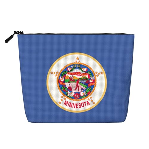 Minnesota Make-up-Tasche mit Staatsflaggen-Druck, Reise-Kulturbeutel, Reise-Make-up-Tasche, tragbarer Make-up-Organizer für Damen, Schwarz , Einheitsgröße von JEJEA