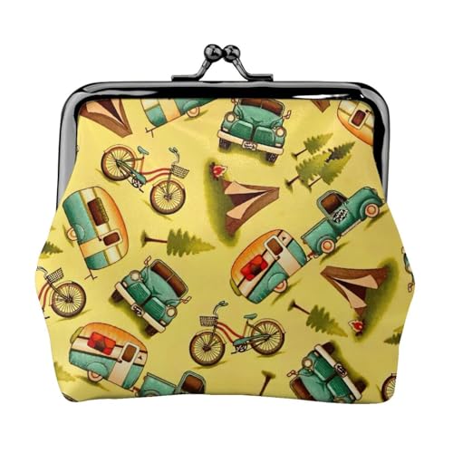 Münzbörse mit Auto- und Fahrraddruck, tragbare Geldbörse aus Faserleder, Mini-Geldbörse für Damen, Schwarz , Einheitsgröße, Münztasche von JEJEA