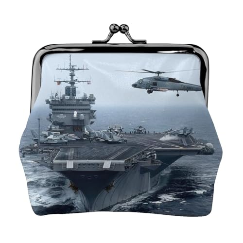 Münzbörse mit Flugzeugträger-Druck, tragbare Münzgeldbörse aus Faserleder, Mini-Geldbörse für Damen, Schwarz , Einheitsgröße, Münztasche von JEJEA