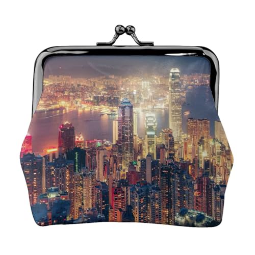 Münzbörse mit Hongkong-Druck, tragbare Geldbörse aus Faserleder, Mini-Geldbörse für Damen, Schwarz , Einheitsgröße, Münztasche von JEJEA