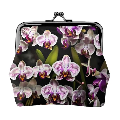 Münzbörse mit Orchideen-Druck, tragbare Geldbörse aus Faserleder, Mini-Geldbörse für Damen, Schwarz , Einheitsgröße, Münztasche von JEJEA