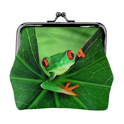 Münzbörse mit niedlichem Froschdruck, tragbare Münzgeldbörse aus Faserleder, Mini-Geldbörse für Damen, Schwarz , Einheitsgröße, Münztasche von JEJEA
