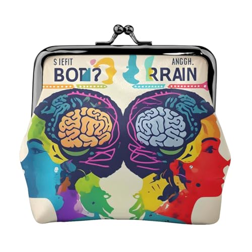 Münzgeldbörse für linke und rechte Gehirnhälfte, tragbare Geldbörse aus Faserleder, Mini-Geldbörse für Damen, Schwarz , Einheitsgröße, Münztasche von JEJEA