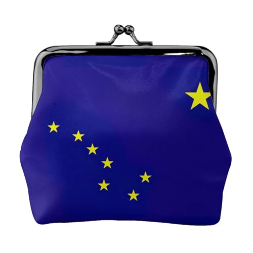 Münzgeldbörse mit Alaska-Staatsflagge, tragbare Geldbörse aus Faserleder, Mini-Geldbörse für Damen, Schwarz , Einheitsgröße, Münztasche von JEJEA