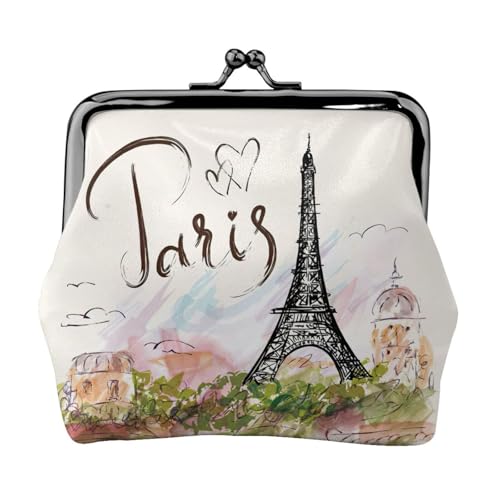 Münzgeldbörse mit Eiffelturm-Druck, tragbare Geldbörse aus Faserleder, Mini-Geldbörse für Damen, Schwarz , Einheitsgröße, Münztasche von JEJEA