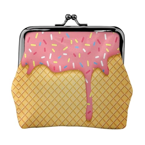 Münzgeldbörse mit Eis- und Waffelmuster, tragbare Geldbörse aus Faserleder, Mini-Geldbörse für Damen, Schwarz , Einheitsgröße, Münztasche von JEJEA