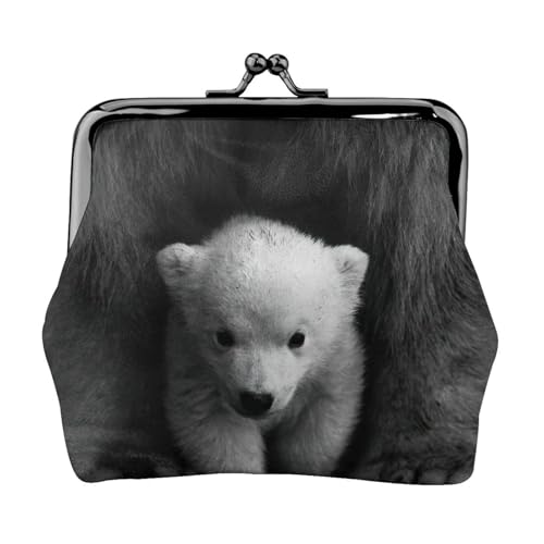 Münzgeldbörse mit Eisbär-Aufdruck, tragbare Geldbörse aus Faserleder, Mini-Geldbörse für Damen, Schwarz , Einheitsgröße, Münztasche von JEJEA