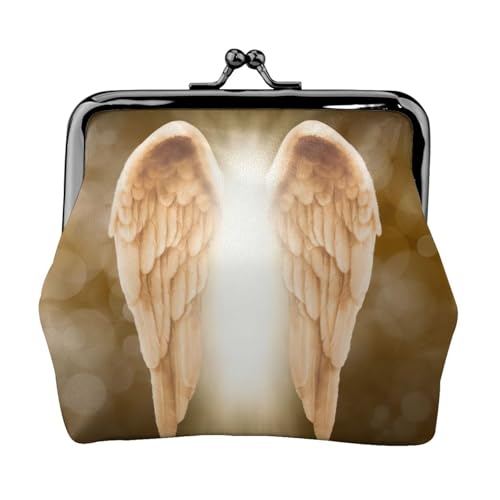 Münzgeldbörse mit Engelsflügel-Aufdruck, tragbare Geldbörse aus Faserleder, Mini-Geldbörse für Damen, Schwarz , Einheitsgröße, Münztasche von JEJEA