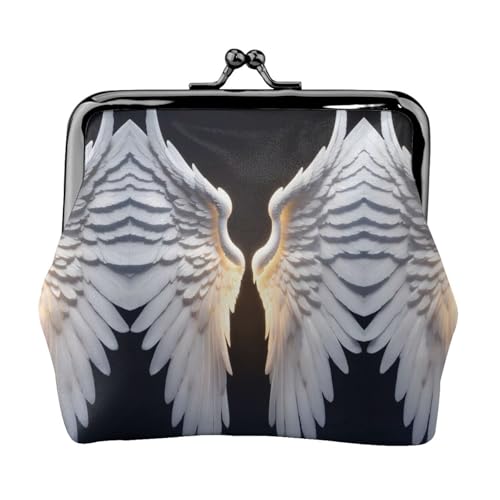 Münzgeldbörse mit Engelsflügel-Aufdruck, tragbare Geldbörse aus Faserleder, Mini-Geldbörse für Damen, Schwarz , Einheitsgröße, Münztasche von JEJEA