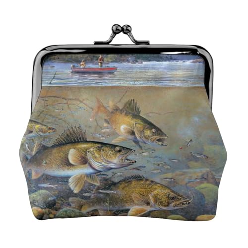 Münzgeldbörse mit Fischermotiv, tragbare Geldbörse aus Faserleder, Mini-Geldbörse für Damen, Schwarz , Einheitsgröße, Münztasche von JEJEA