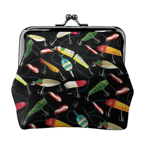 Münzgeldbörse mit Fischköderdruck, tragbare Geldbörse aus Faserleder, Mini-Geldbörse für Damen, Schwarz , Einheitsgröße, Münztasche von JEJEA