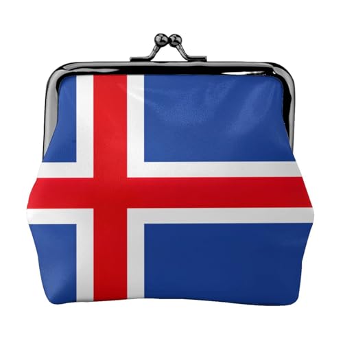 Münzgeldbörse mit Flagge von Island, tragbare Geldbörse aus Faserleder, Mini-Geldbörse für Damen, Schwarz , Einheitsgröße, Münztasche von JEJEA