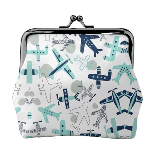 Münzgeldbörse mit Flugzeugdruck, tragbare Geldbörse aus Faserleder, Mini-Geldbörse für Damen, Schwarz , Einheitsgröße, Münztasche von JEJEA