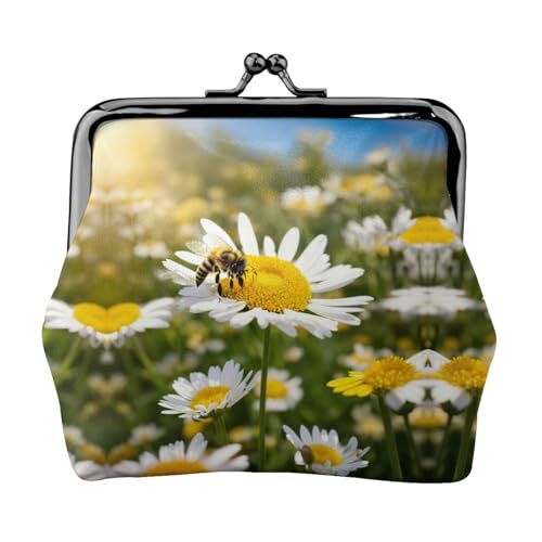 Münzgeldbörse mit Gänseblümchen-Motiv, tragbare Geldbörse aus Faserleder, Mini-Geldbörse für Damen, Schwarz , Einheitsgröße, Münztasche von JEJEA