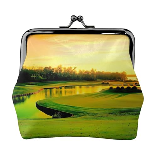 Münzgeldbörse mit Golfplatz-Druck, tragbare Geldbörse aus Faserleder, Mini-Geldbörse für Damen, Schwarz , Einheitsgröße, Münztasche von JEJEA
