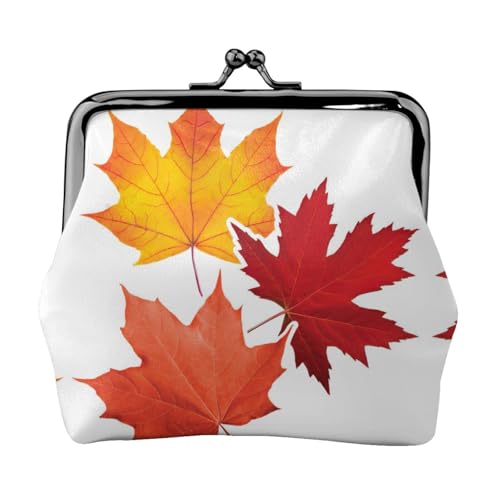 Münzgeldbörse mit Herbstblatt-Druck, tragbare Geldbörse aus Faserleder, Mini-Geldbörse für Damen, Schwarz , Einheitsgröße, Münztasche von JEJEA