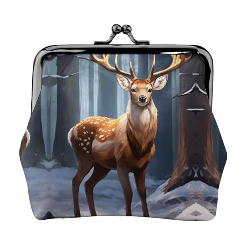 Münzgeldbörse mit Hirschdruck, tragbare Geldbörse aus Faserleder, Mini-Geldbörse für Damen, Schwarz , Einheitsgröße, Münztasche von JEJEA