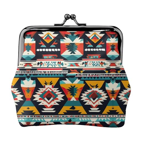 Münzgeldbörse mit Indianer-Muster, tragbare Geldbörse aus Faserleder, Mini-Geldbörse für Damen, Schwarz , Einheitsgröße, Münztasche von JEJEA