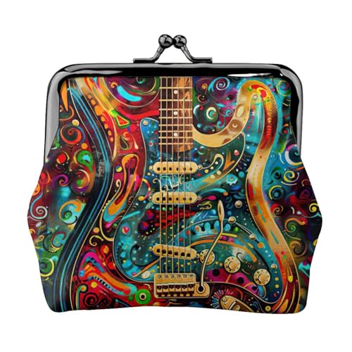 Münzgeldbörse mit Kunst-Gitarren-Muster, tragbare Geldbörse aus Faserleder, Mini-Geldbörse für Damen, Schwarz , Einheitsgröße, Münztasche von JEJEA