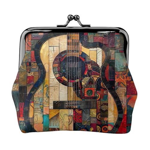 Münzgeldbörse mit Kunst-Gitarren-Muster, tragbare Geldbörse aus Faserleder, Mini-Geldbörse für Damen, Schwarz , Einheitsgröße, Münztasche von JEJEA