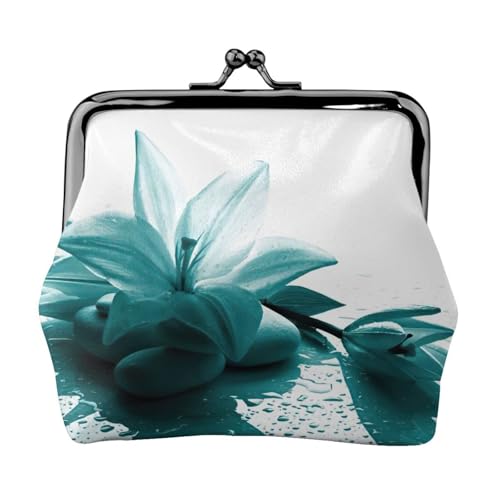 Münzgeldbörse mit Lilien-Aufdruck, tragbare Geldbörse aus Faserleder, Mini-Geldbörse für Damen, Schwarz , Einheitsgröße, Münztasche von JEJEA