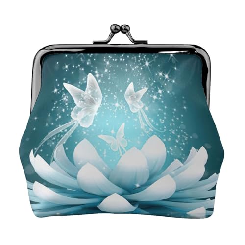 Münzgeldbörse mit Lotusblumen-Aufdruck, tragbare Geldbörse aus Faserleder, Mini-Geldbörse für Damen, Schwarz , Einheitsgröße, Münztasche von JEJEA