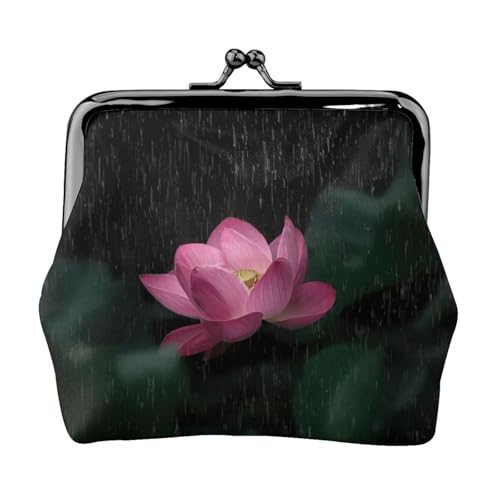 Münzgeldbörse mit Lotusblumen-Aufdruck, tragbare Geldbörse aus Faserleder, Mini-Geldbörse für Damen, Schwarz , Einheitsgröße, Münztasche von JEJEA