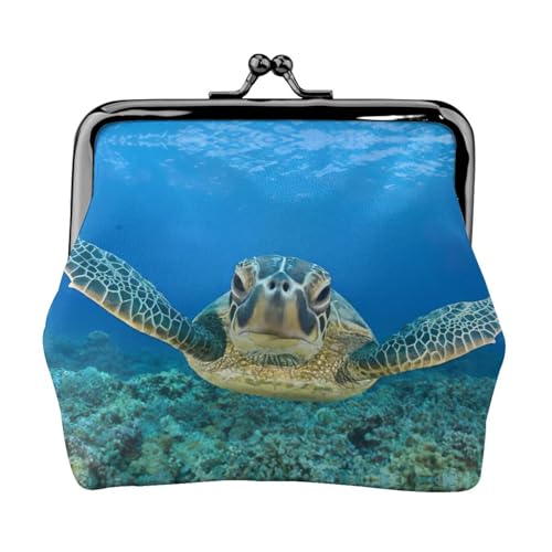 Münzgeldbörse mit Meeresschildkröten-Druck, tragbare Geldbörse aus Faserleder, Mini-Geldbörse für Damen, Schwarz , Einheitsgröße, Münztasche von JEJEA