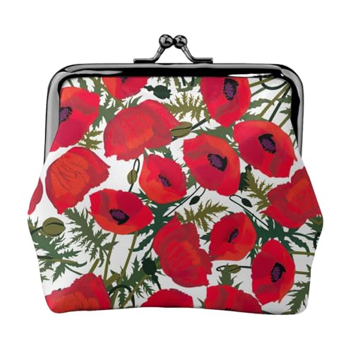 Münzgeldbörse mit Mohnblumen-Motiv, tragbare Geldbörse aus Faserleder, Mini-Geldbörse für Damen, Schwarz , Einheitsgröße, Münztasche von JEJEA
