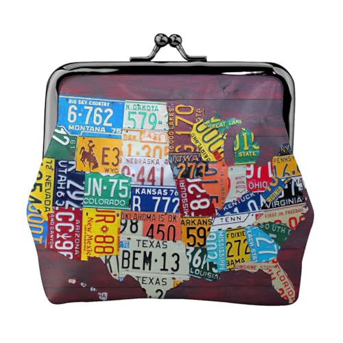 Münzgeldbörse mit Nummernschild-Druck, tragbare Münzgeldbörse aus Faserleder, Mini-Geldbörse für Damen, Schwarz , Einheitsgröße, Münztasche von JEJEA