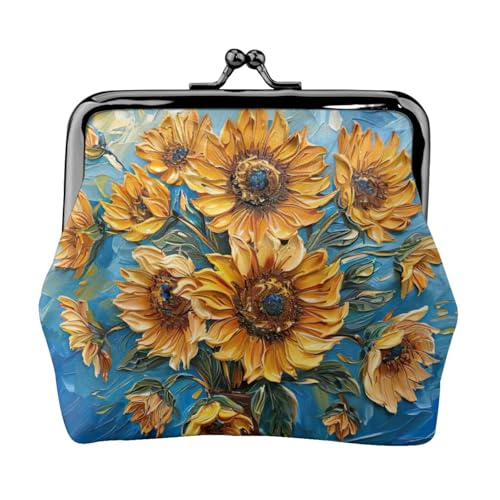 Münzgeldbörse mit Ölgemälde-Sonnenblumen-Druck, tragbare Geldbörse aus Faserleder, Mini-Geldbörse für Damen, Schwarz , Einheitsgröße, Münztasche von JEJEA