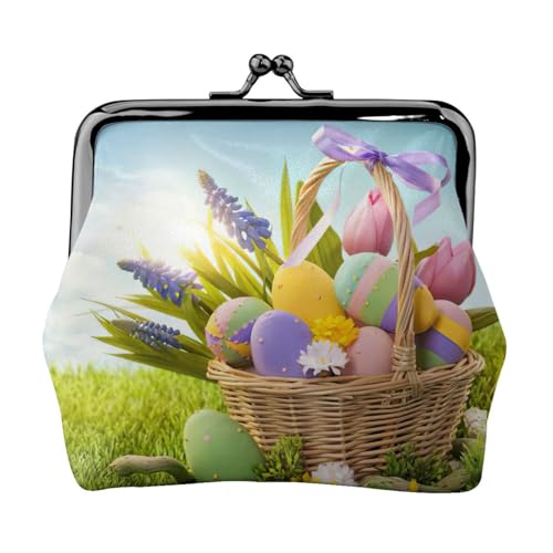 Münzgeldbörse mit Ostereier-Aufdruck, tragbare Geldbörse aus Faserleder, Mini-Geldbörse für Damen, Schwarz , Einheitsgröße, Münztasche von JEJEA