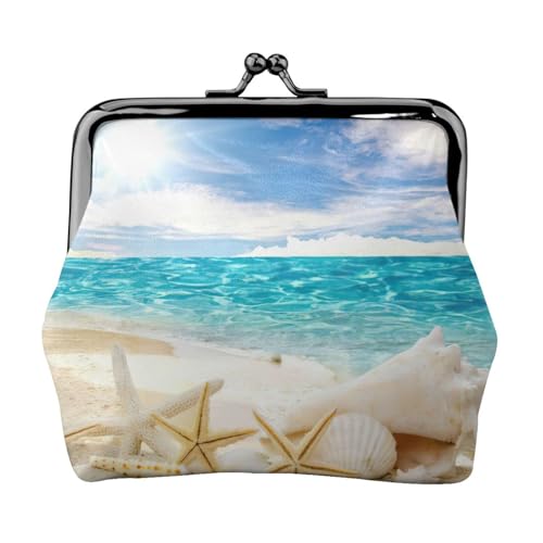 Münzgeldbörse mit Ozean-Strand-Druck, tragbare Geldbörse aus Faserleder, Mini-Geldbörse für Damen, Schwarz , Einheitsgröße, Münztasche von JEJEA