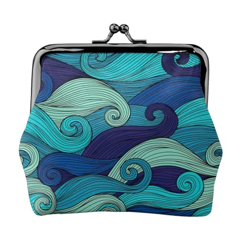 Münzgeldbörse mit Ozeanwellen-Druck, tragbare Geldbörse aus Faserleder, Mini-Geldbörse für Damen, Schwarz , Einheitsgröße, Münztasche von JEJEA