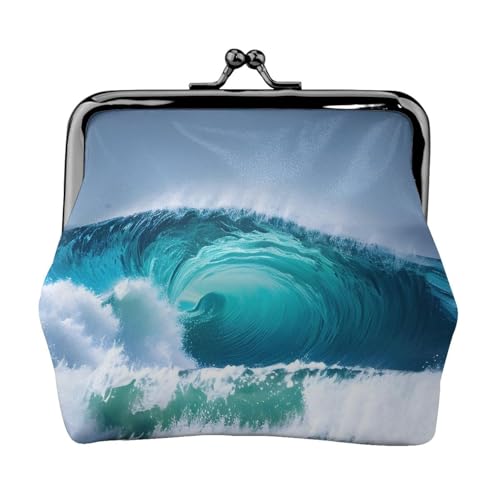 Münzgeldbörse mit Ozeanwellen-Druck, tragbare Geldbörse aus Faserleder, Mini-Geldbörse für Damen, Schwarz , Einheitsgröße, Münztasche von JEJEA
