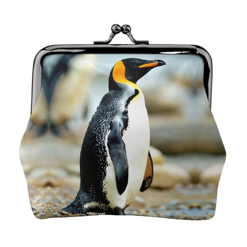 Münzgeldbörse mit Pinguin-Druck, tragbare Geldbörse aus Faserleder, Mini-Geldbörse für Damen, Schwarz , Einheitsgröße, Münztasche von JEJEA