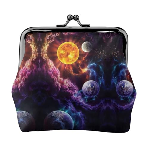 Münzgeldbörse mit Planetendruck, tragbare Geldbörse aus Faserleder, Mini-Geldbörse für Damen, Schwarz , Einheitsgröße, Münztasche von JEJEA