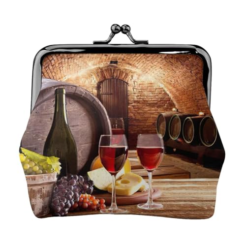 Münzgeldbörse mit Rotweinkeller-Druck, tragbare Münzgeldbörse aus Faserleder, Mini-Geldbörse für Damen, Schwarz , Einheitsgröße, Münztasche von JEJEA