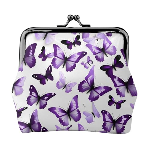 Münzgeldbörse mit Schmetterlings-Aufdruck, tragbare Münzgeldbörse aus Faserleder, Mini-Geldbörse für Damen, Weiß / Lila, Schwarz , Einheitsgröße, Münztasche von JEJEA