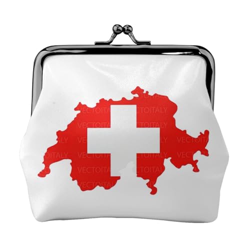 Münzgeldbörse mit Schweizer Flagge, tragbar, Faserleder, Mini-Geldbörse für Damen, Schwarz , Einheitsgröße, Münztasche von JEJEA