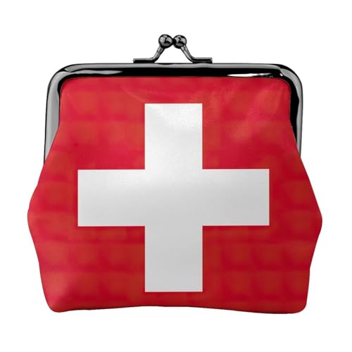 Münzgeldbörse mit Schweizer Flagge, tragbare Geldbörse aus Faserleder, Mini-Geldbörse für Damen, Schwarz , Einheitsgröße, Münztasche von JEJEA