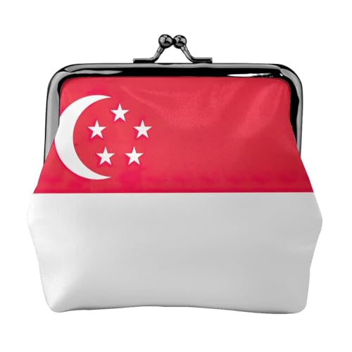 Münzgeldbörse mit Singapur-Flagge, tragbare Geldbörse aus Faserleder, Mini-Geldbörse für Damen, Schwarz , Einheitsgröße, Münztasche von JEJEA