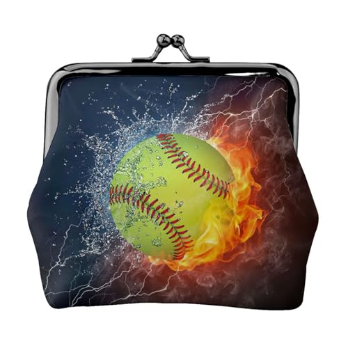 Münzgeldbörse mit Softball-Druck, tragbare Geldbörse aus Faserleder, Mini-Geldbörse für Damen, Schwarz , Einheitsgröße, Münztasche von JEJEA